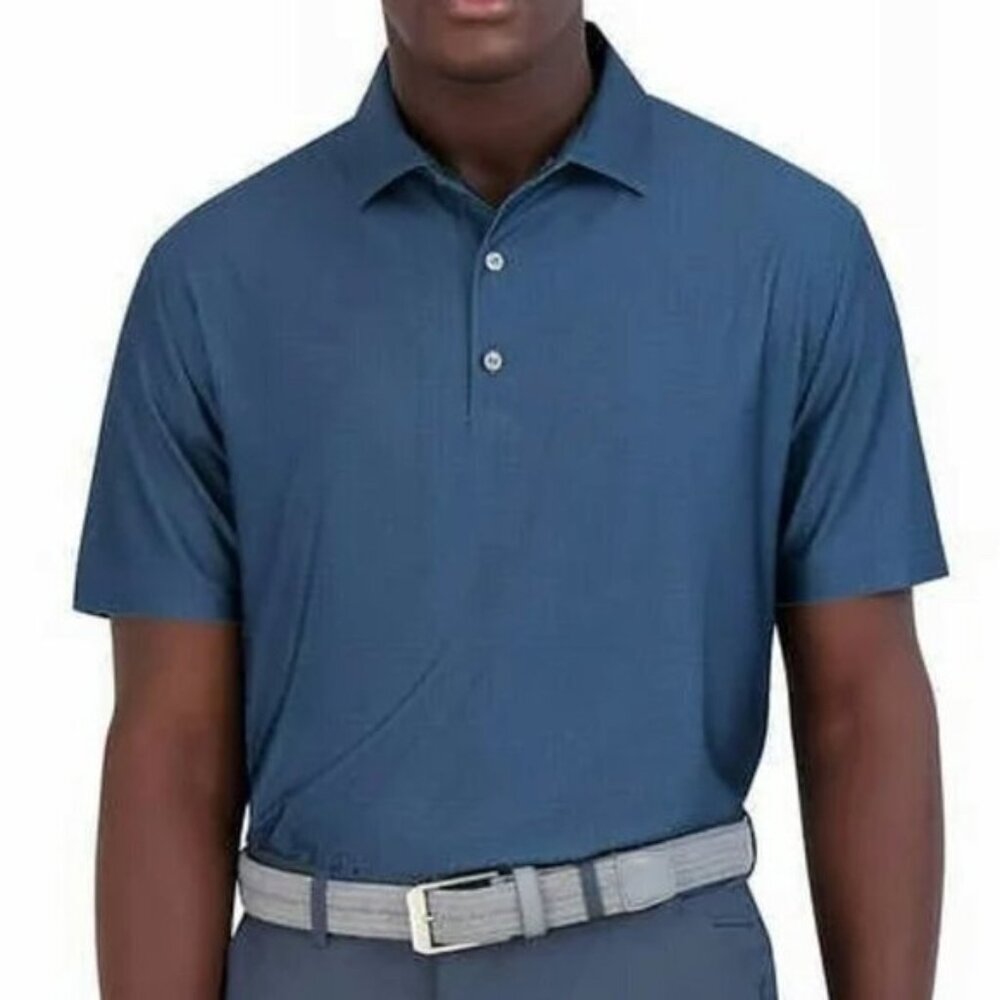Hickey Freeman Blue Short Sleeve Golf Polo with Geometric Print, size M NWT